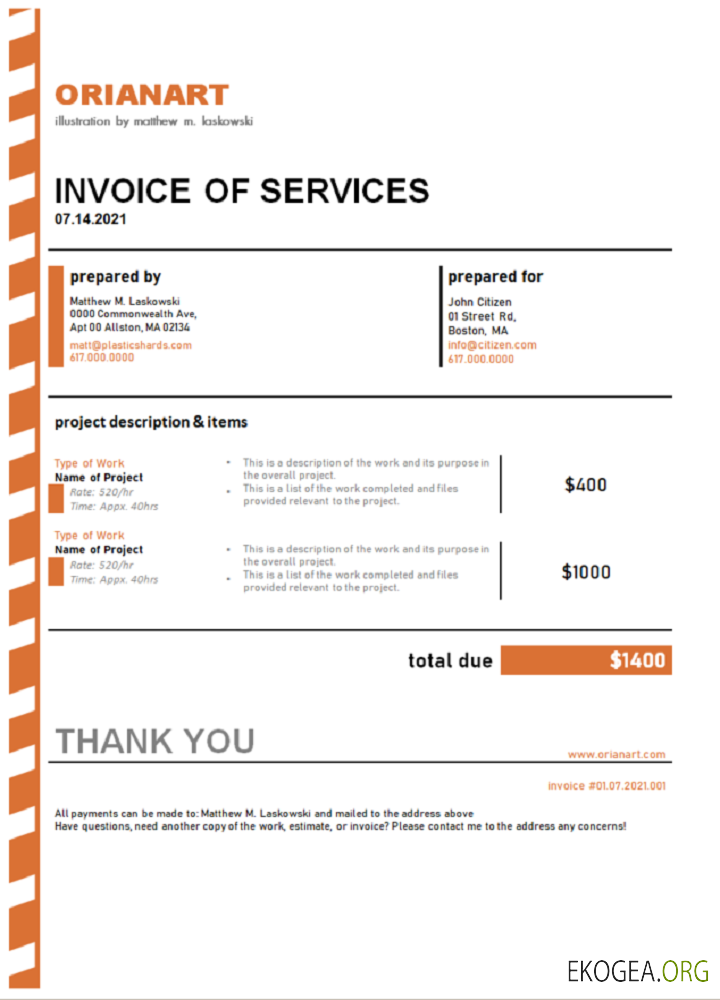Facture de la société d'art et de design Australie Orianart